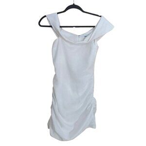 Princess Polly Women's Size 4 White Off Shoulder Ruched Cotton Linen Mini Dress